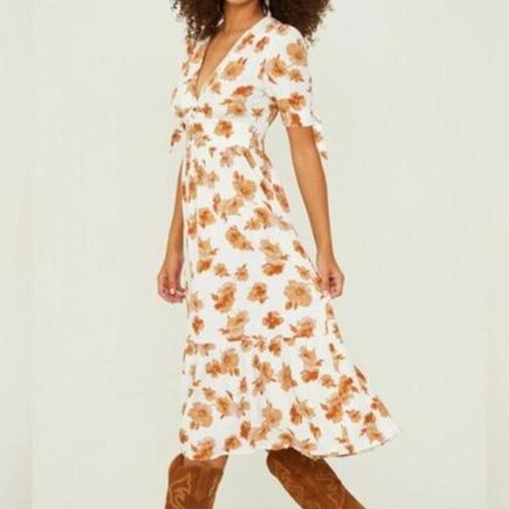 Altar'd State Stacie Floral Midi Dress orange & white size S boho western